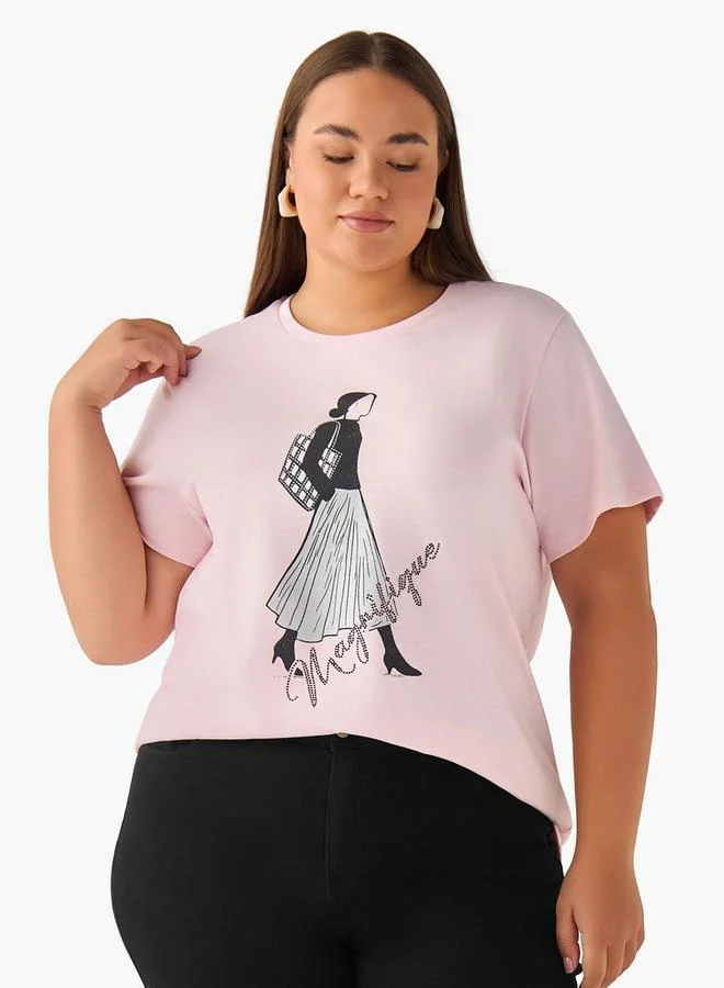 Ulla Popken Ulla Popken Relaxed Fit Cotton T-shirt with Graphic Print